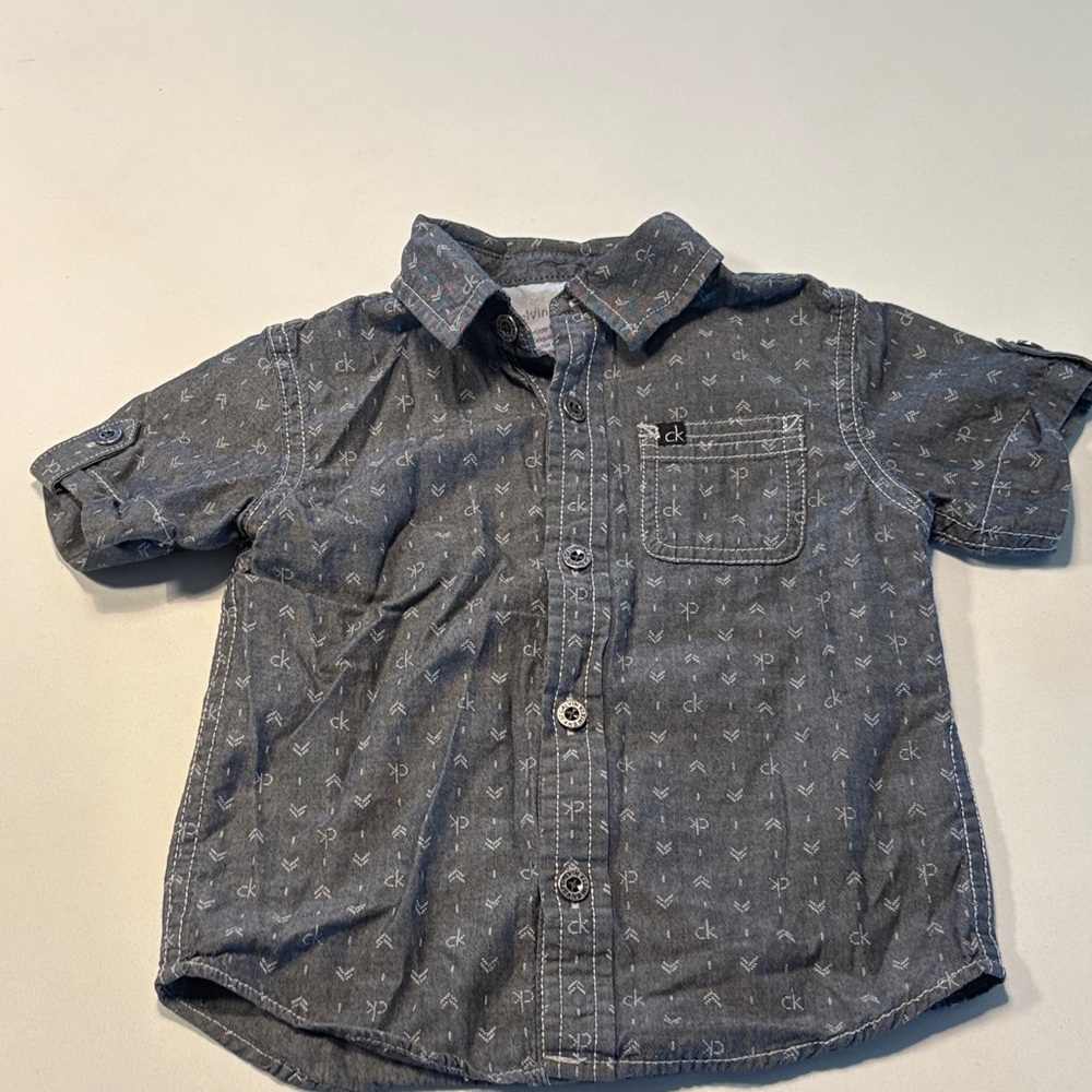 Calvin Klein Boys Short-Sleeve Chambray Button-Down Shirt - Denim